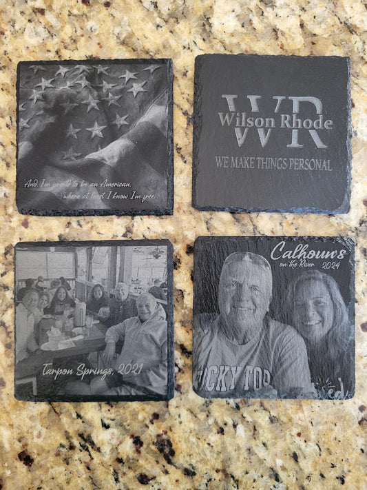 Personalized Engraved Slate Coaster – Custom Name or Monogram – 4x4 Slate Coaster – Housewarming Gift – Wedding Gift – Set of 4